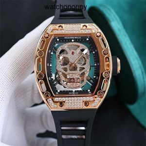 Designer Rimlies Luxusuhren Herren mechanische Uhr Uhren für Rm052 Ghost Classic Legendary Hollow Skull Wrist mit Diamond Hegemony Rubber Ba