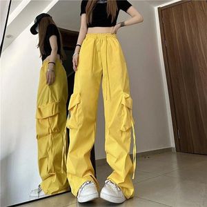 Damen-Hosen, Caprihosen, Damen-Y2K-Cargohose, Harajuku, solide Tasche, Kordelzug, weites Bein, Hose, Streetwear, lässig, lockerer seitlicher Reißverschluss, gerade Jogginghose 231128