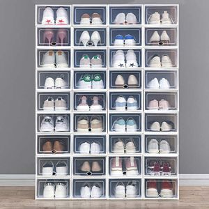 Bins Stackable Storage Boxes Drawer Type Front Opening Rack Organizer Cabinet Shoes Container Thick Plastic W0428