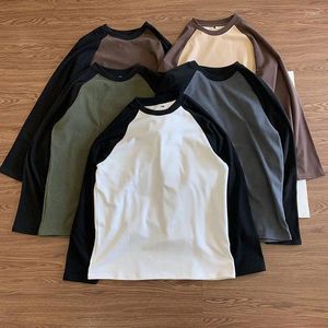 メンズTシャツスプリングファッションカップルスタイル長袖Tシャツコントラストカラーパッチワークシックプルオーバー青年カジュアルルーズデイリーベーシックトップス