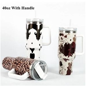 40oz Stainless Steel Tumblers Cups With Lids And Straw Cheetah Cow Print Leopard Heat Preservation Travel Car Mugs Large Capacity Water Bottles With LOGO 1128