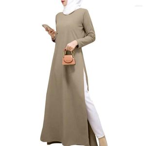 Etniska kläder Eid Ramadan Mubarak Slim Dress for Women Dubai Arab Kaftan Abaya Turkiet Muslim Rund krage Longue Islam Femme Vestidos