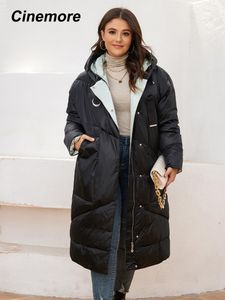 Parkas Cinemore Plus Size Women kläder Lång huva Parka med unika stora fickor Casual Link Warm Windproof Winter Women's C1991