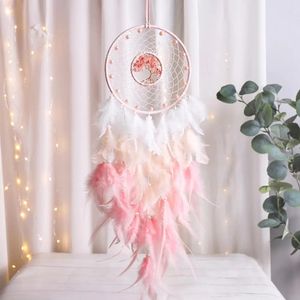 Juldekorationer Creative Pink Feather Dream Catcher Natural Broken Tree of Life Feather Pendant Home Dreamcatcher Ornament Bedroom Decor 231127