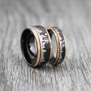 Alyanslar 6mm/8mm çift seti siyah tungsten uluyan kurtlar kurt ve ay gravür bando moda nişan yüzüğü erkekler için