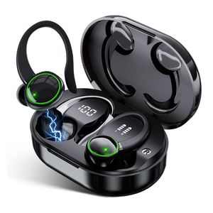 Bluetoothヘッドフォンスポーツ、2つのENCマイク、Bloototh 5.3 Bass Boosted Stereo Sound Earbuds 48H USB C充電ケース、IP7防水で耳のヘッドフォンワイヤレス