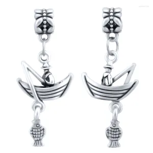 Charms Silver Color Boat Fishing Man Charm Fit Original Bracelets For Women DIY Jewelry Making SPP068