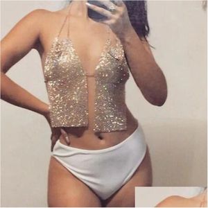 Gonne Vento Estate Donna Canotta con catena in metallo con strass Canotta Y Ragazza piccante Discoteca Consegna a domicilio Abbigliamento Dhinz