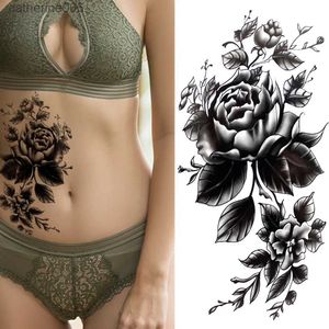 Tatuagens coloridas desenho adesivos mulheres moda flor tatuagens temporárias adesivo falso rosa pena tatoos decalque impermeável arte corporal pernas braço tatoos para mulheres l2311