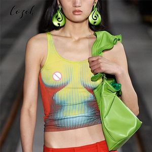 T-shirt Cozok 2022 Autumn and Summer Women Unique Printed Waistcoat Women Thin Matching Eesthetic Body Shaping High Street Ladies Top