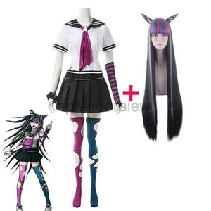 Costume a tema Costumi anime Anime Danganronpa Mioda Ibuki Costume cosplay Colorato Corno da diavolo Parrucca per donna Costume di carnevale di Halloween Puntelli zln231128