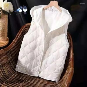 Women's Vests 2024 Autumn Ultra Light Down Vest Women Hooded Sleeveless Jacket Female Outerwear Cotton Padded Waistcoat M-5XL