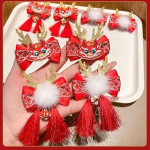 Hair Accessories Tassel Children Red Hairpin Sweet Bow Mascot Dragon Horn Hanfu Sticks Cloth Plush Ancient Style