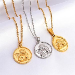 Catene One Piece Cupido Fascino Collana con pendente Cherubino Medaglione Moneta per bambini Gioielli in acciaio inossidabile Collane con angeli Regalo di compleanno per donne