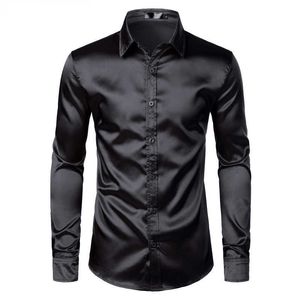 Men's Dress Shirts Men's Black Satin Luxury Dress Shirts 2019 Silk Smooth Men Tuxedo Shirt Slim Fit Wedding Party Prom Casual Shirt Chemise Homme P230427