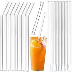 Palha de vidro transparente 200*8mm Reutilizável Bent Bent Glass Drinkings com escova de vidro ecológico para coquetéis de smoothies FY5155 G0428