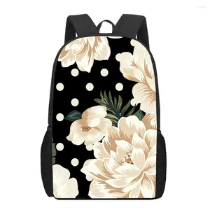 School Bags Botanical Flowers Backpack Plant Peony 3D Print Floral Book Bag For Elementary Students 16 Inches Daypack Laptop Rucksack