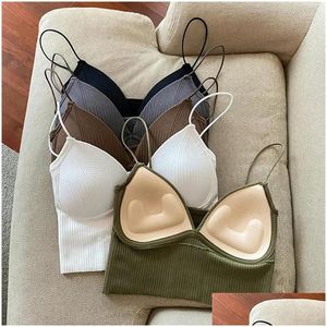 Camisoles Tanks Y Tank Underwear Padded Bralette Striped Straps Top Tube Thin Lingerie Camisole Seamless Basic Bra One-Piece Drop Deli Otzkk