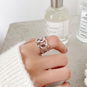 Cluster Rings Authentic 925 Sterling Silver Jewelry Interlocked Open Circle Band Ring Wider Adjust C-J1491