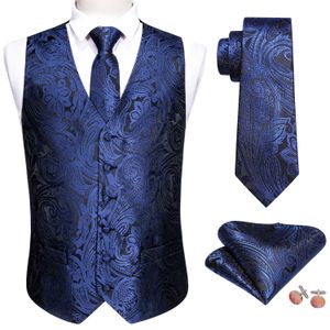 Vests New Blue Mens Wedding Suit Vest Paisley Jacquard Folral Silk Waistcoat Vests Handkerchief Tie Vest Suit Set Barry. Design
