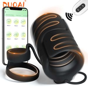 Vibrador de entrenamiento 3 en 1, Juguetes sexuales de doble anillo para hombres, Control remoto por aplicación, masturbador masculino, estimulador del glande, masaje