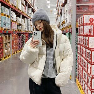 Women's Trench Coats 2023 Winter Puff Jacket Women Warm Down Cotton Coat Thicken Hooded Parka Woman Fashion Drawstring High Waist Lady