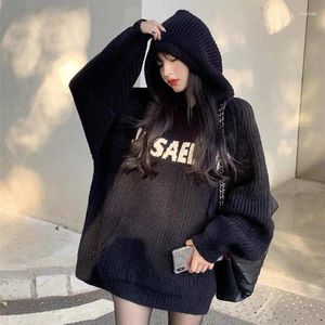 Женские свитера, черный свитер с капюшоном, зимний корейский вариант, свободный внешний кардиган большого размера Y2K 2023