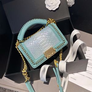 Boy Braided Handle Luxury Handbag 20cm Stylish Womens Shoulder Bag Leather Diamond Gold Hardware Metal Buckle Matelasse Chain Crossbody Bags Ripple Border Purse