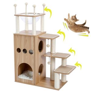 Arranhadores para gatos, para animais de estimação, árvore, condomínio, sisal, postes para arranhar, para gatos, gatinhos, torre multinível, brinquedos, madeira, casa na árvore para gatos