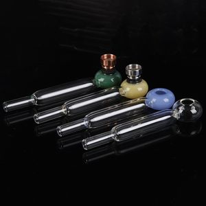 Colorful Pyrex Thick Glass Pipes Dry Herb Tobacco Metal Bowl Silver Screen Spoon Handpipes Portable Innovative Removable Smoking Cigarette Holder Tube DHL