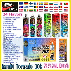 Autentico RandM Tornado 10000 Puff monouso Vape Pen 850mAh Batteria ricaricabile Controllo del flusso d'aria Bobina a rete 20ml Pod preriempito 24 Sapore