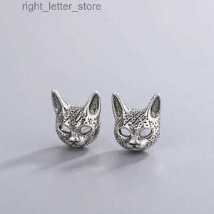 Stud Fashion Silver Color Creative Retro Women Cat Mask Stud Earring Trendy Street Punk Style Ear Pin Fine Jewelry YQ231128