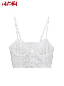 Camis Tangada Women White Lace Cotton Bralette Camis Crop Top Spaghetti Pasek Sleve Bezje koszule 6H180