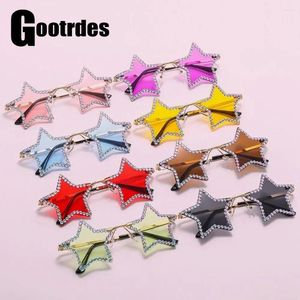 Sonnenbrille Mode Retro Pentagramm Y2K Für Frauen Bling Strass Sternförmige Sonnenbrille Shades Tanz/Party/Halloween Brillen