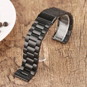 Watch Bands 20/ 22 Mm Black Fold Clasp Wrist Band Men Women Stylish Stainless Steel Bracelet Replacement Adjustable Bangle