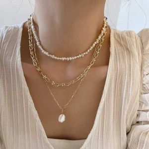 Pendant Necklaces Dome Cameras ALLNEWME Stylish Multiple % Real Freshwater Pearl Beaded Necklaces for Women Gold Copper Chunky Chain Chokers Necklace Gift AA230428