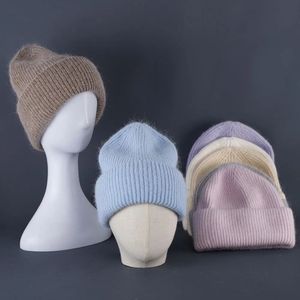 Beanieskull Caps Rabbit Fur Beanies柔らかい暖かいふわふわの冬の帽子女性のアンゴラニット帽子頭蓋