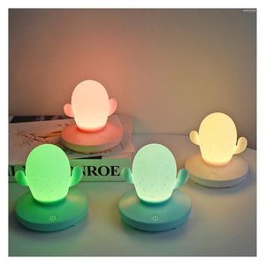 Luci notturne LED LED LED Cactus Silicone Pianta Forma USB ricaricabile ricaricabile decorativo interno Ambient Desk Lample