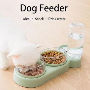給餌ペット猫犬ボウル自動フィーダードライウェットキャットフードストレージコンテナネックガードを飲むかわいい子犬料理3in1ペットアクセサリー