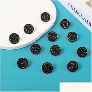 Cartoon Accessories Black Round Badge Constellation Symbol Meaning Brooches Enamel Pins Funny Fashionjewelry Lapel Backpack Feastival Dhz1V