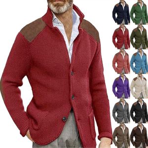 Maglioni da uomo Uomo Casual Polsini con bottoni Toppa sulla spalla Maglione caldo sottile Cardigan L'ultimo cappotto Abito monopetto a metà polpaccio