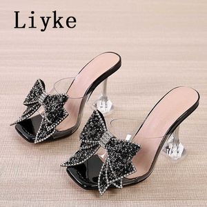 صندل Liyke Fashion Crystal required Bowknot Women Slippers Sandals Style Style Clears Clear Open Open PVC Size Size 46 J230428