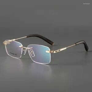 Sunglasses Vazrobe Titanium Rimless Eyeglasses Frame Men Fashion Gold Grey Glasses Male Optical Myopic Prescription Spectacles Anti Blue