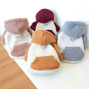 Pet clothing autumn and winter new product warm plush hoodie warm color warm and cold resistant lamb fleece traction hoodie