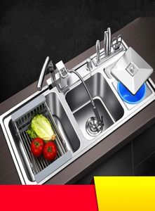 Borse portaoggetti Lavello da cucina Doppia vasca in acciaio inox sopra il bancone o lavelli sottopiano Lavabo per verdure Spessore 12 mm Kit6500149