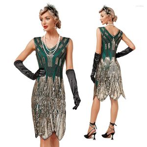 Lässige Kleider Mode Damen 1920er 30er Jahre Vintage Pailletten Fransen Perlen Flapper Gatsby Cocktailkleid Hochzeit Formelle Party Grün