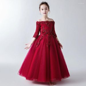 Girl Dresses Boat Neck Floral Print Floor-Length Half Sleeves Ball Gown Elegant Kids Party Communion For Weddings A2241