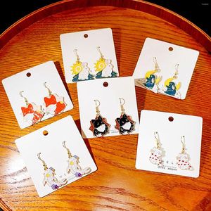 Orecchini pendenti 1 paio simpatico gancio per orecchio multicolore animale adorabile sole luna smalto moda di alta qualità per le donne regalo di gioielli per bambini
