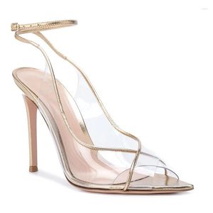 Sandalen Frauen Luxus Sandale Stiletto High Heel Knöchelriemen Sexy Braut Abend Party Pumps Transparent Spitzschuh Dame Schuh 102-CHC-26