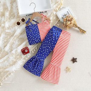 Clothing Sets Summer Girls' Suit Girl's Independence Day Star Suspenders Flared Pants Short Sleeved Baby Girl Registry Must Haves